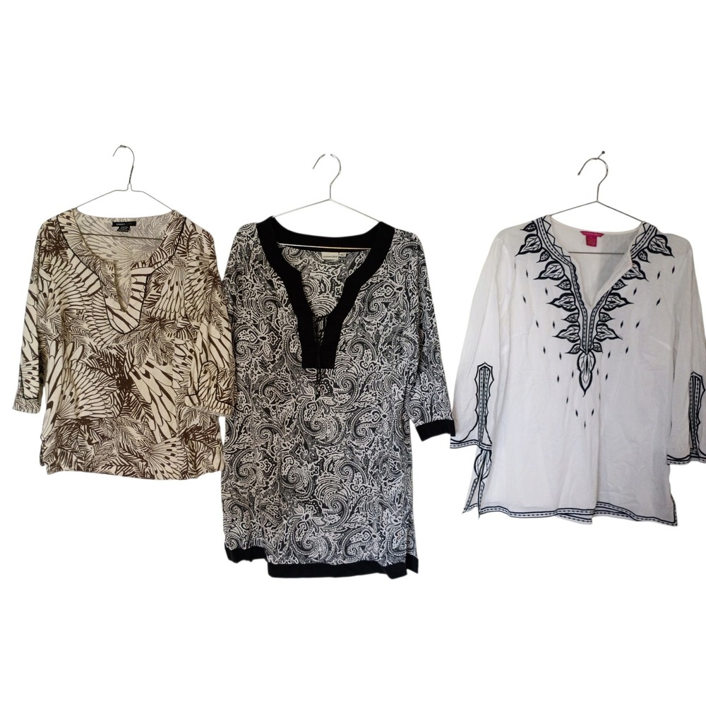 Vintage Womens Boho Tunic Bundle Linen Cotton (3) Robert Louis Sunny Leigh M- L
